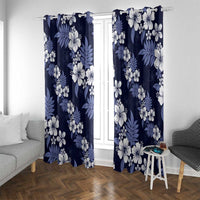 Hawaiian Hibiscus Tribal Floral Blue Window Curtain Polynesian Tapa Pattern - Polynesian Pride
