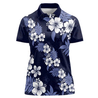 Hawaiian Hibiscus Tribal Floral Blue Women Polo Shirt Polynesian Tapa Pattern - Polynesian Pride