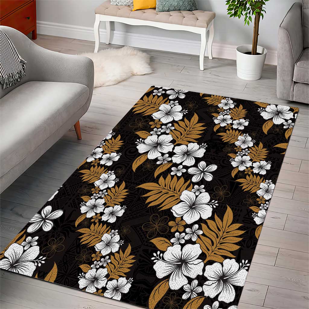 Hawaiian Hibiscus Tribal Floral Brown Area Rug Polynesian Tapa Pattern - Polynesian Pride