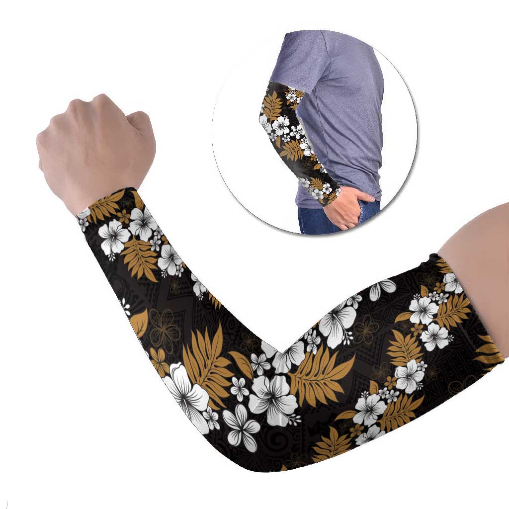 Hawaiian Hibiscus Tribal Floral Brown Arm Sleeves Polynesian Tapa Pattern LT01 Set of 2 Brown - Polynesian Pride