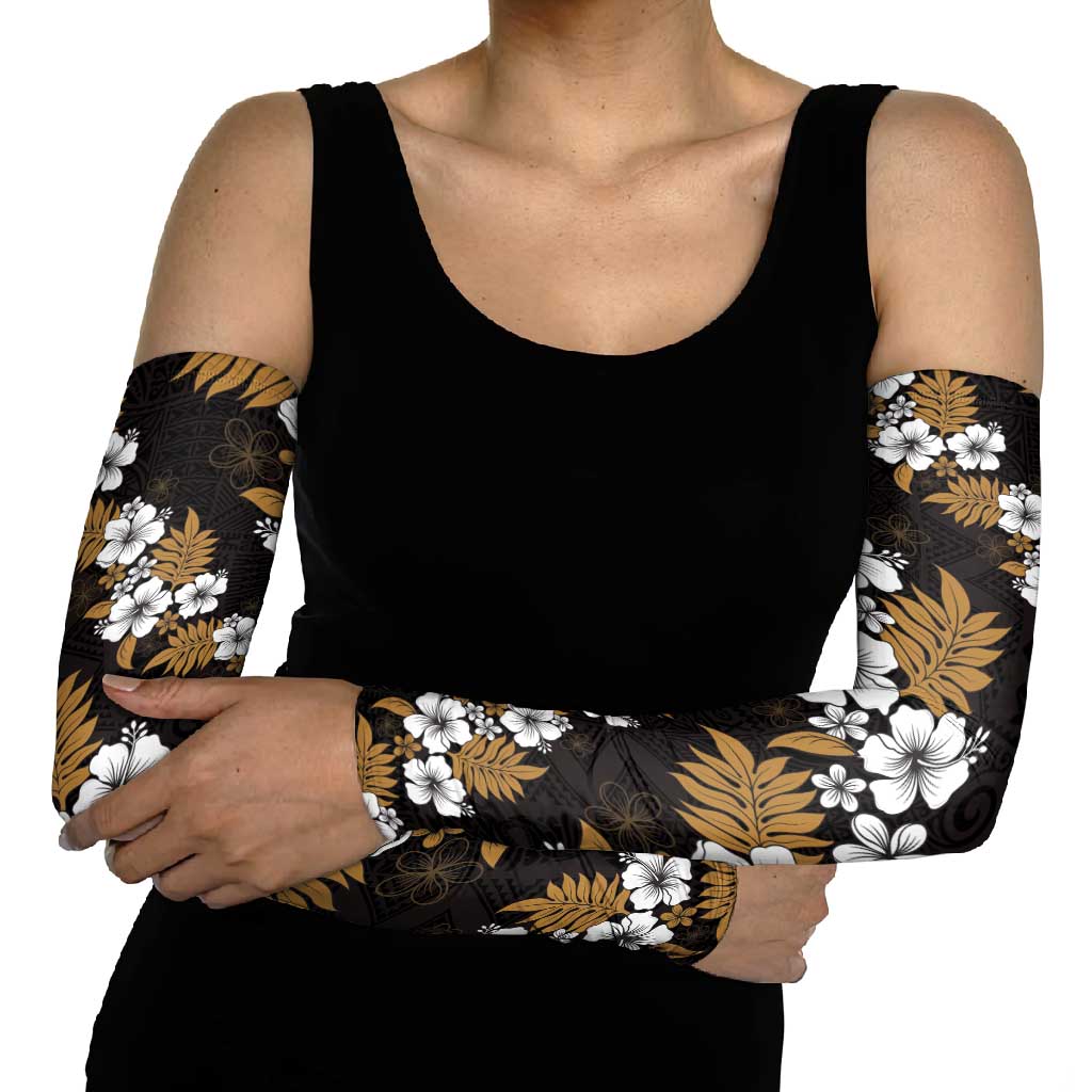 Hawaiian Hibiscus Tribal Floral Brown Arm Sleeves Polynesian Tapa Pattern LT01 - Polynesian Pride
