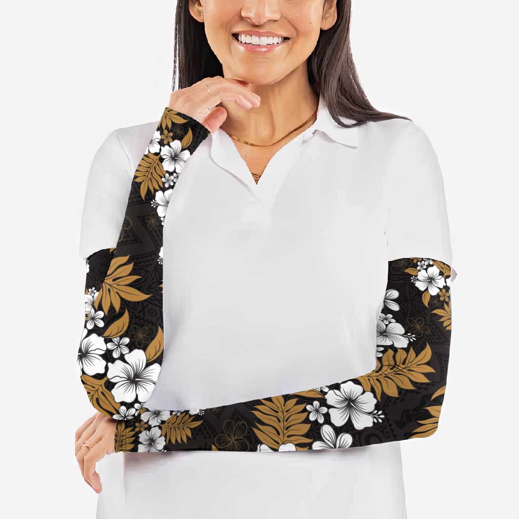 Hawaiian Hibiscus Tribal Floral Brown Arm Sleeves Polynesian Tapa Pattern LT01 - Polynesian Pride