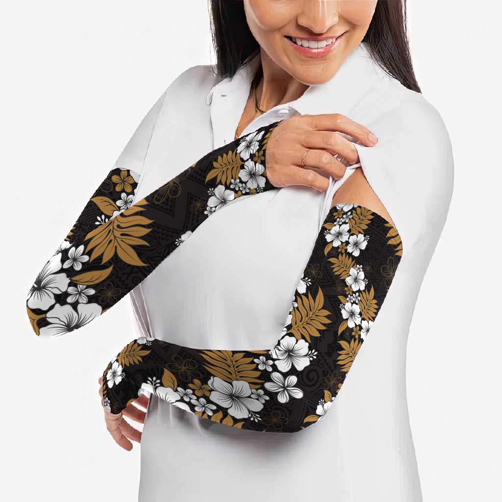 Hawaiian Hibiscus Tribal Floral Brown Arm Sleeves Polynesian Tapa Pattern LT01 - Polynesian Pride