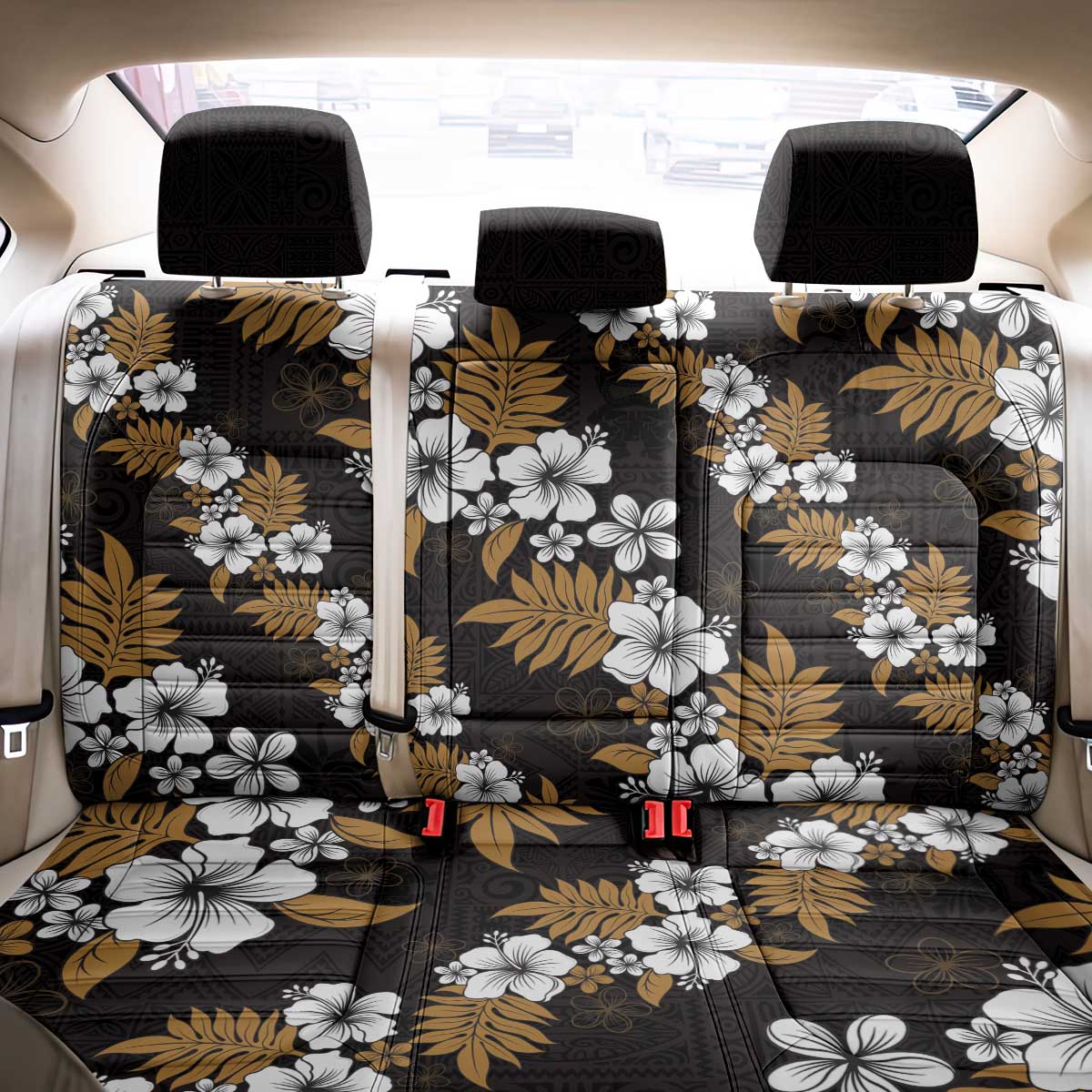 Hawaiian Hibiscus Tribal Floral Brown Back Car Seat Cover Polynesian Tapa Pattern - Polynesian Pride