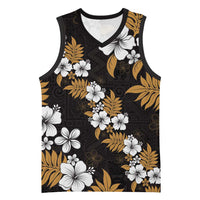 Hawaiian Hibiscus Tribal Floral Brown Basketball Jersey Polynesian Tapa Pattern LT01 Unisex Brown - Polynesian Pride