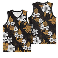 Hawaiian Hibiscus Tribal Floral Brown Basketball Jersey Polynesian Tapa Pattern LT01 - Polynesian Pride