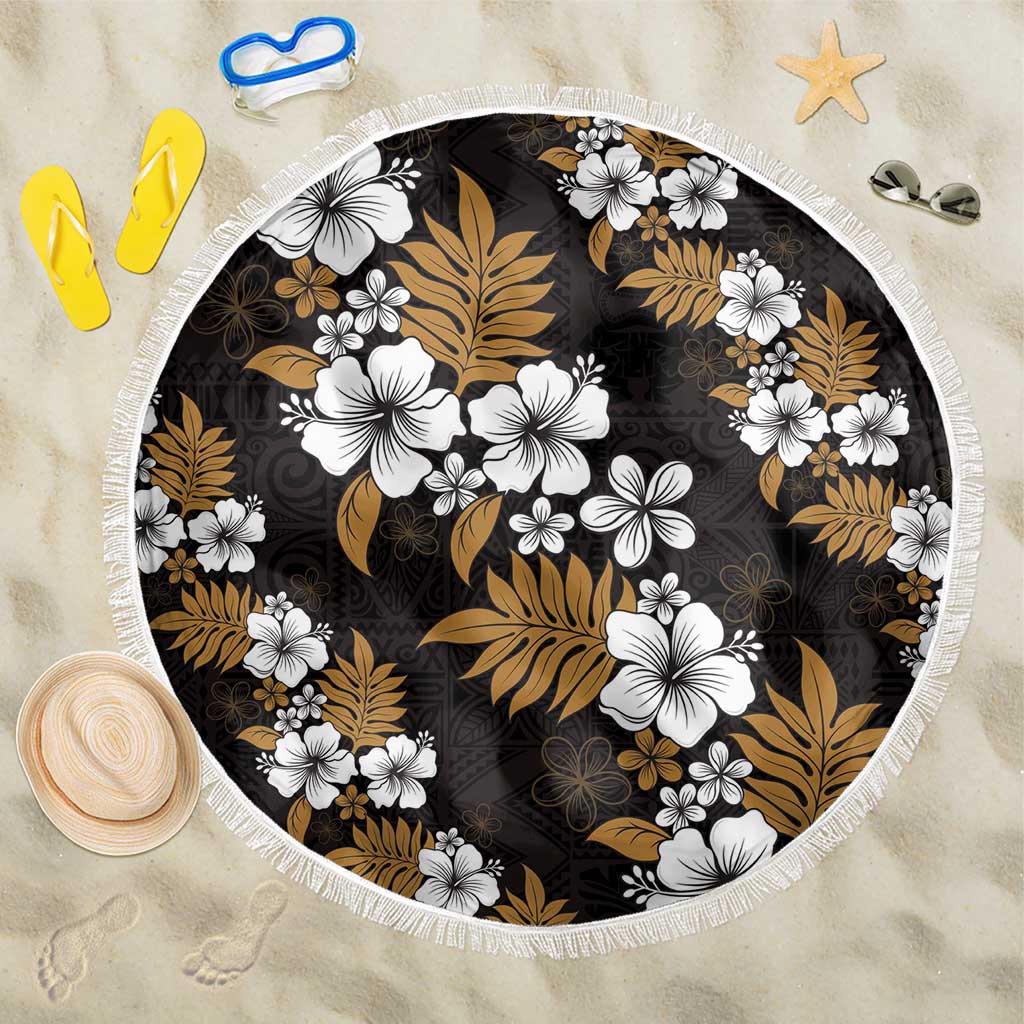Hawaiian Hibiscus Tribal Floral Brown Beach Blanket Polynesian Tapa Pattern - Polynesian Pride