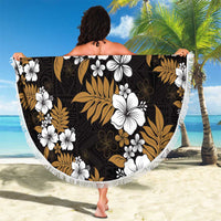 Hawaiian Hibiscus Tribal Floral Brown Beach Blanket Polynesian Tapa Pattern - Polynesian Pride