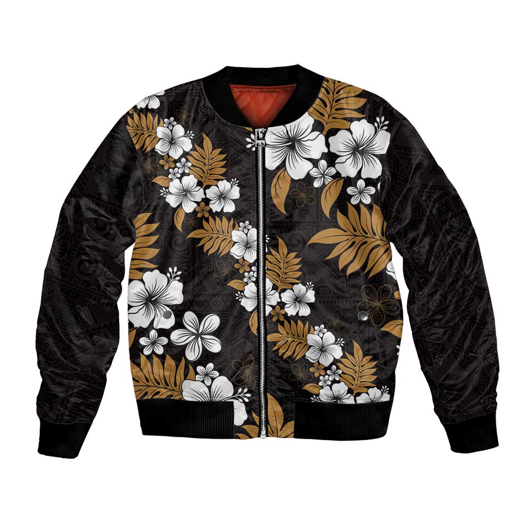 Hawaiian Hibiscus Tribal Floral Brown Bomber Jacket Polynesian Tapa Pattern LT01 Unisex Brown - Polynesian Pride