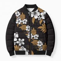 Hawaiian Hibiscus Tribal Floral Brown Bomber Puffer Jacket Polynesian Tapa Pattern LT01 Unisex Brown - Polynesian Pride
