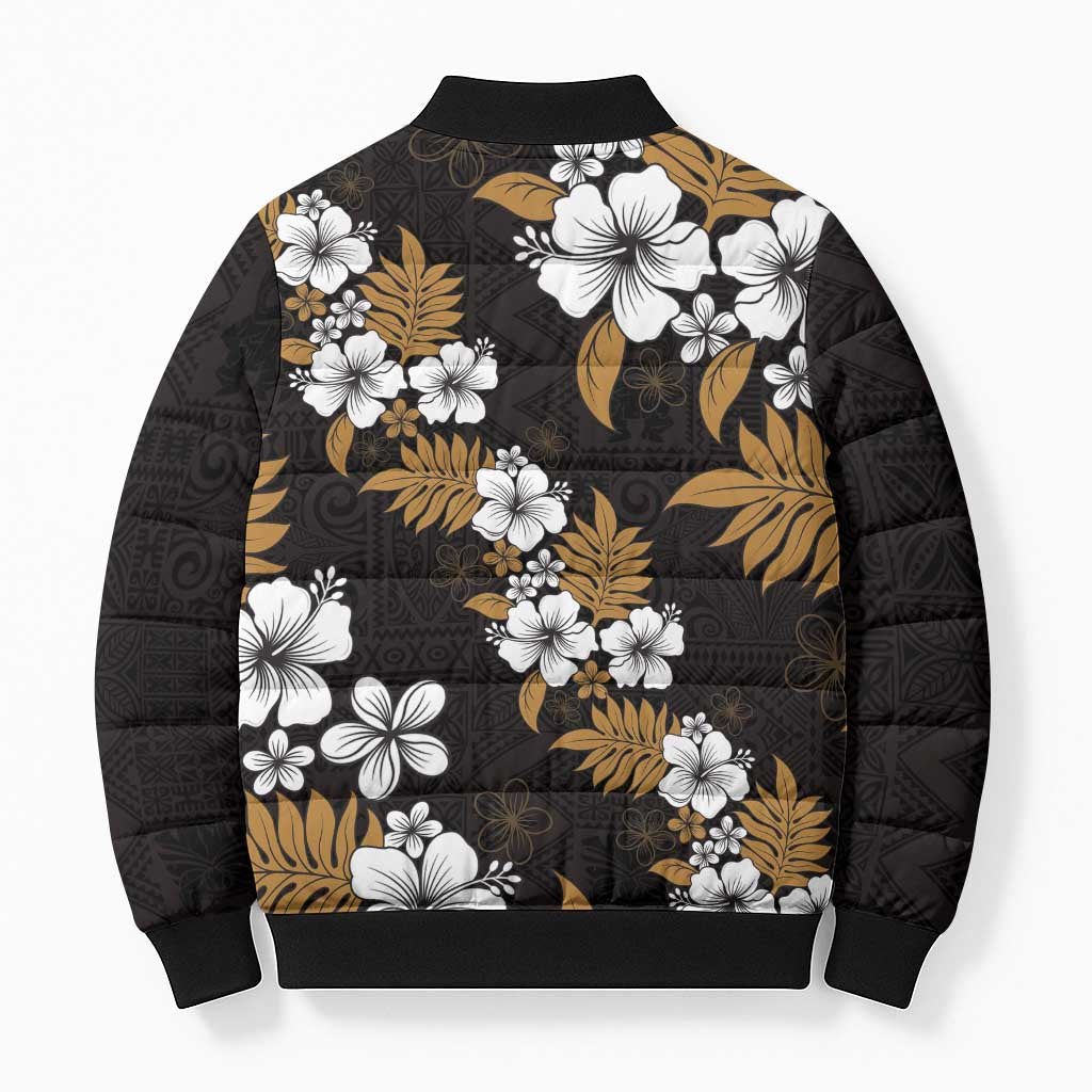 Hawaiian Hibiscus Tribal Floral Brown Bomber Puffer Jacket Polynesian Tapa Pattern LT01 - Polynesian Pride