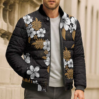 Hawaiian Hibiscus Tribal Floral Brown Bomber Puffer Jacket Polynesian Tapa Pattern LT01 - Polynesian Pride