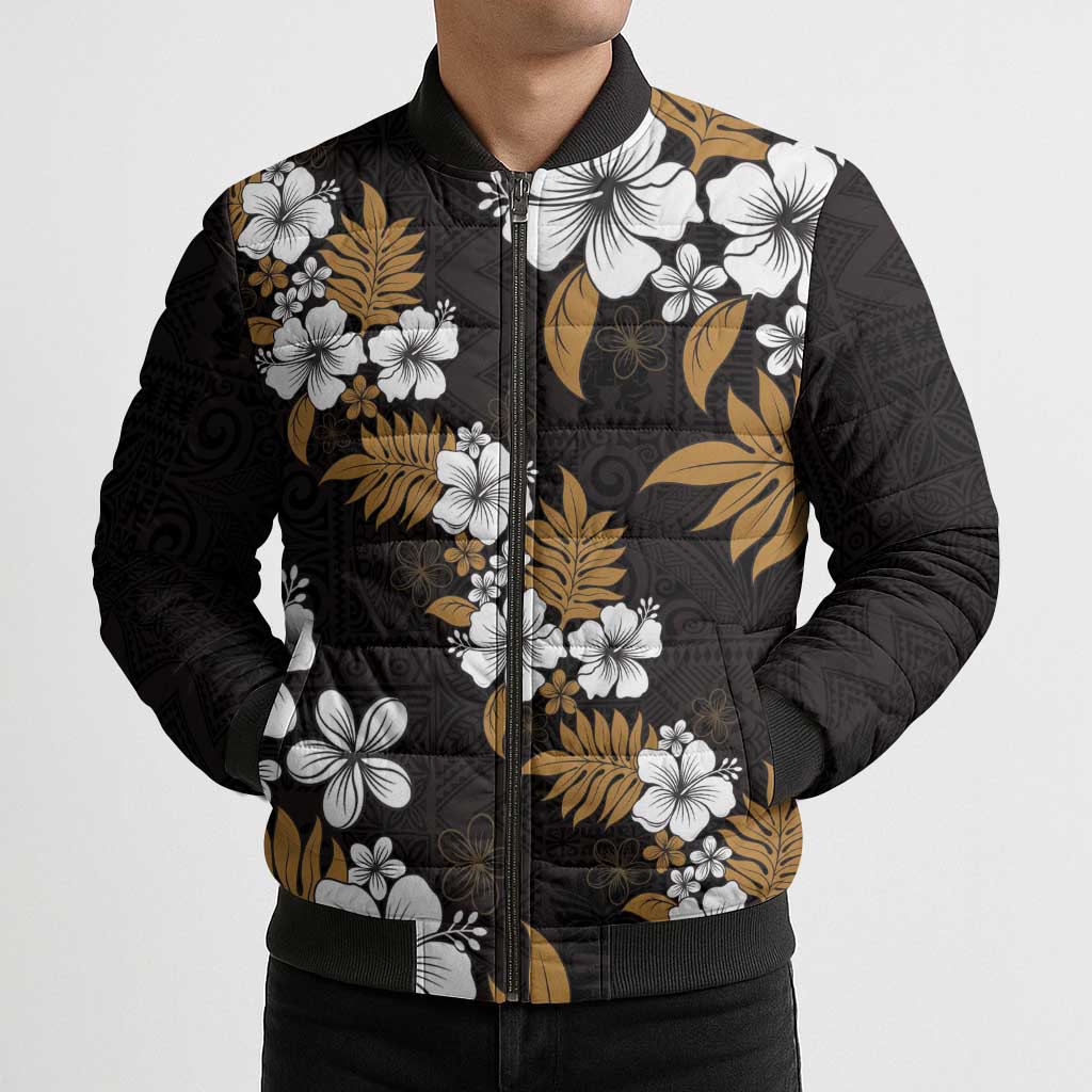 Hawaiian Hibiscus Tribal Floral Brown Bomber Puffer Jacket Polynesian Tapa Pattern LT01 - Polynesian Pride