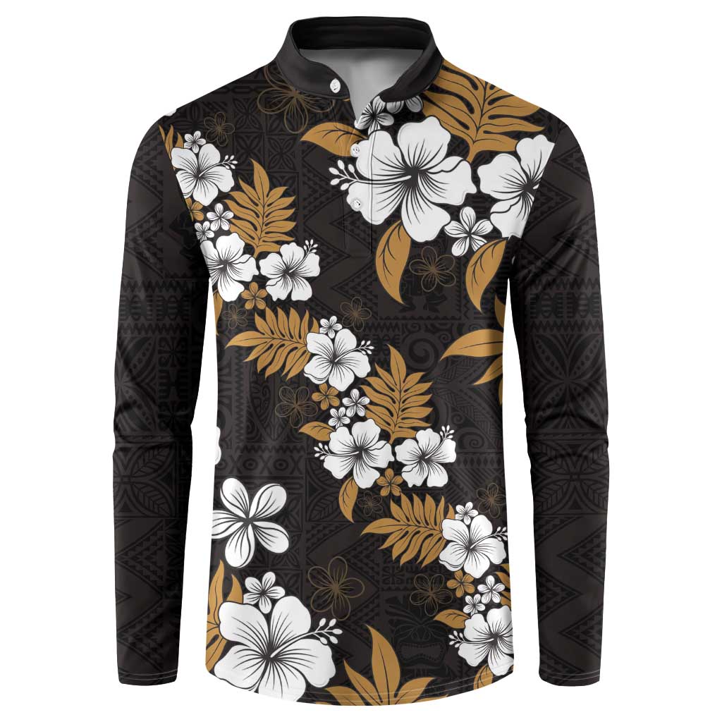 Hawaiian Hibiscus Tribal Floral Brown Button Sweatshirt Polynesian Tapa Pattern LT01 Brown - Polynesian Pride