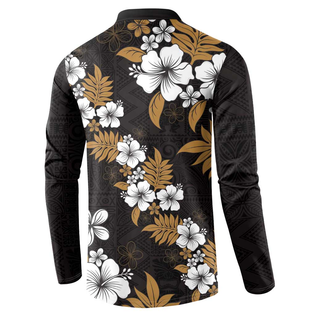 Hawaiian Hibiscus Tribal Floral Brown Button Sweatshirt Polynesian Tapa Pattern - Polynesian Pride