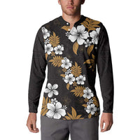 Hawaiian Hibiscus Tribal Floral Brown Button Sweatshirt Polynesian Tapa Pattern - Polynesian Pride