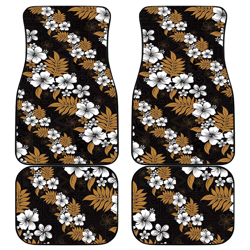 Hawaiian Hibiscus Tribal Floral Brown Car Mats Polynesian Tapa Pattern - Polynesian Pride