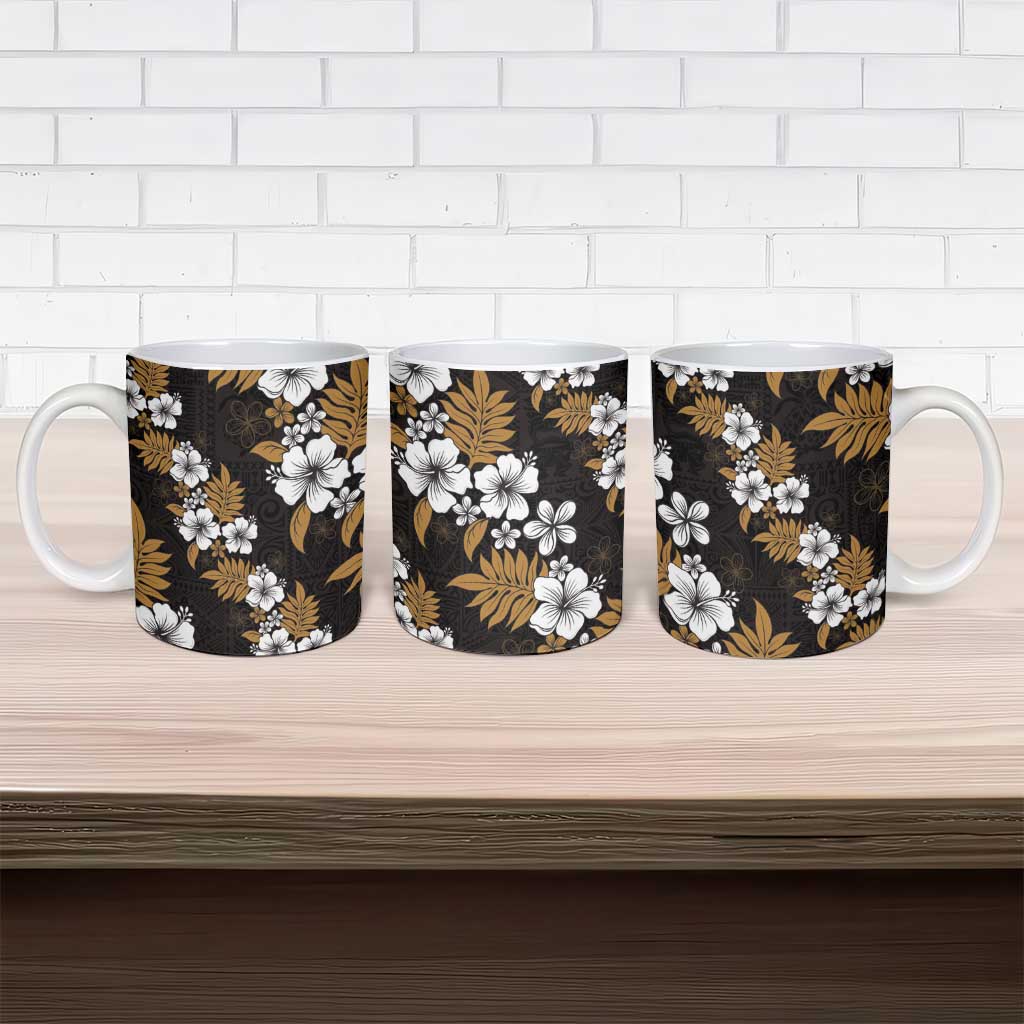Hawaiian Hibiscus Tribal Floral Brown Ceramic Mug Polynesian Tapa Pattern - Polynesian Pride