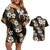 Hawaiian Hibiscus Tribal Floral Brown Couples Matching Off Shoulder Short Dress and Hawaiian Shirt Polynesian Tapa Pattern - Polynesian Pride