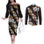 Hawaiian Hibiscus Tribal Floral Brown Couples Matching Off The Shoulder Long Sleeve Dress and Long Sleeve Button Shirt Polynesian Tapa Pattern - Polynesian Pride