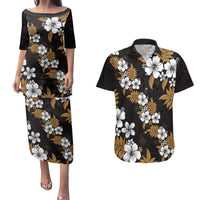 Hawaiian Hibiscus Tribal Floral Brown Couples Matching Puletasi and Hawaiian Shirt Polynesian Tapa Pattern - Polynesian Pride