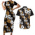 Hawaiian Hibiscus Tribal Floral Brown Couples Matching Short Sleeve Bodycon Dress and Hawaiian Shirt Polynesian Tapa Pattern - Polynesian Pride