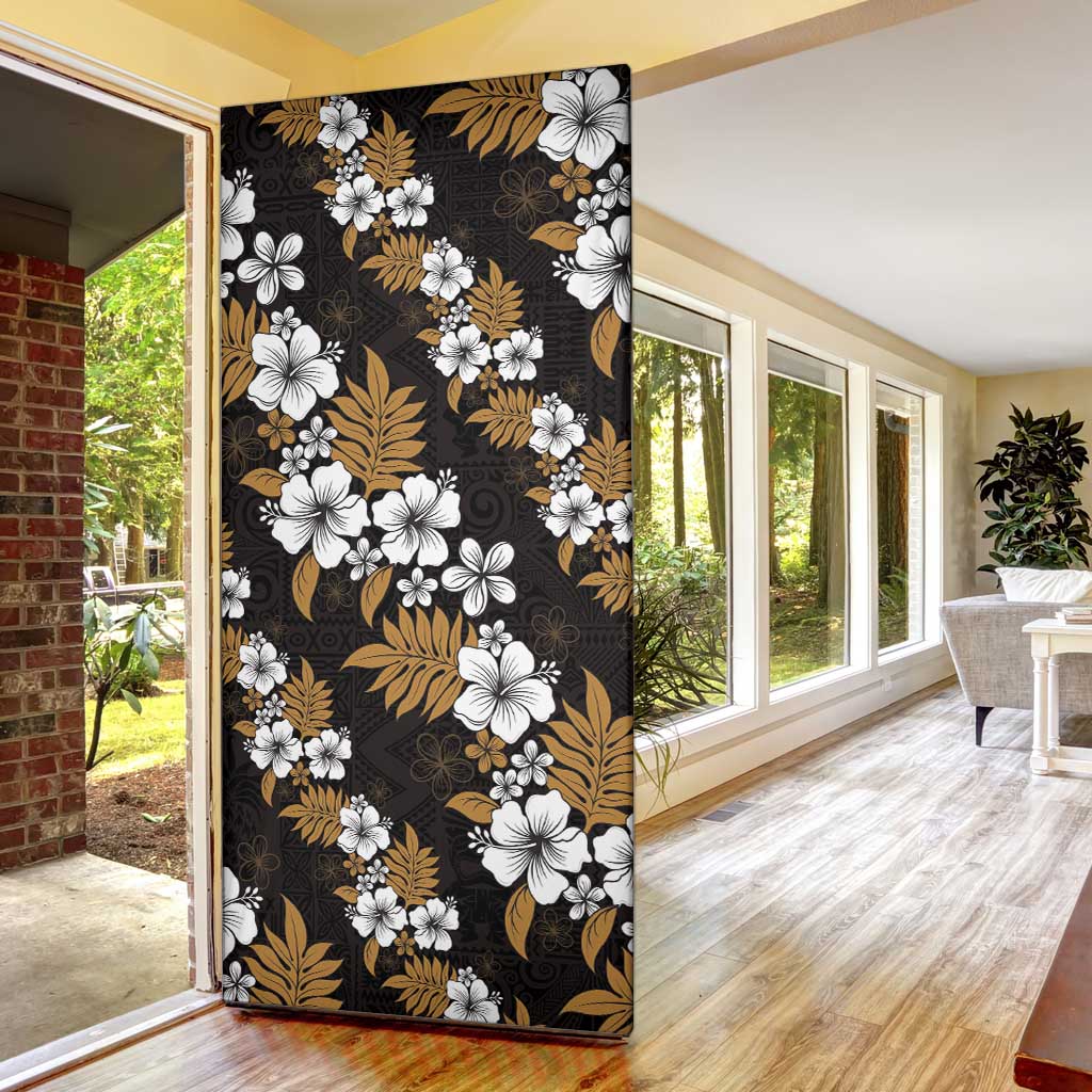 Hawaiian Hibiscus Tribal Floral Brown Door Cover Polynesian Tapa Pattern - Polynesian Pride