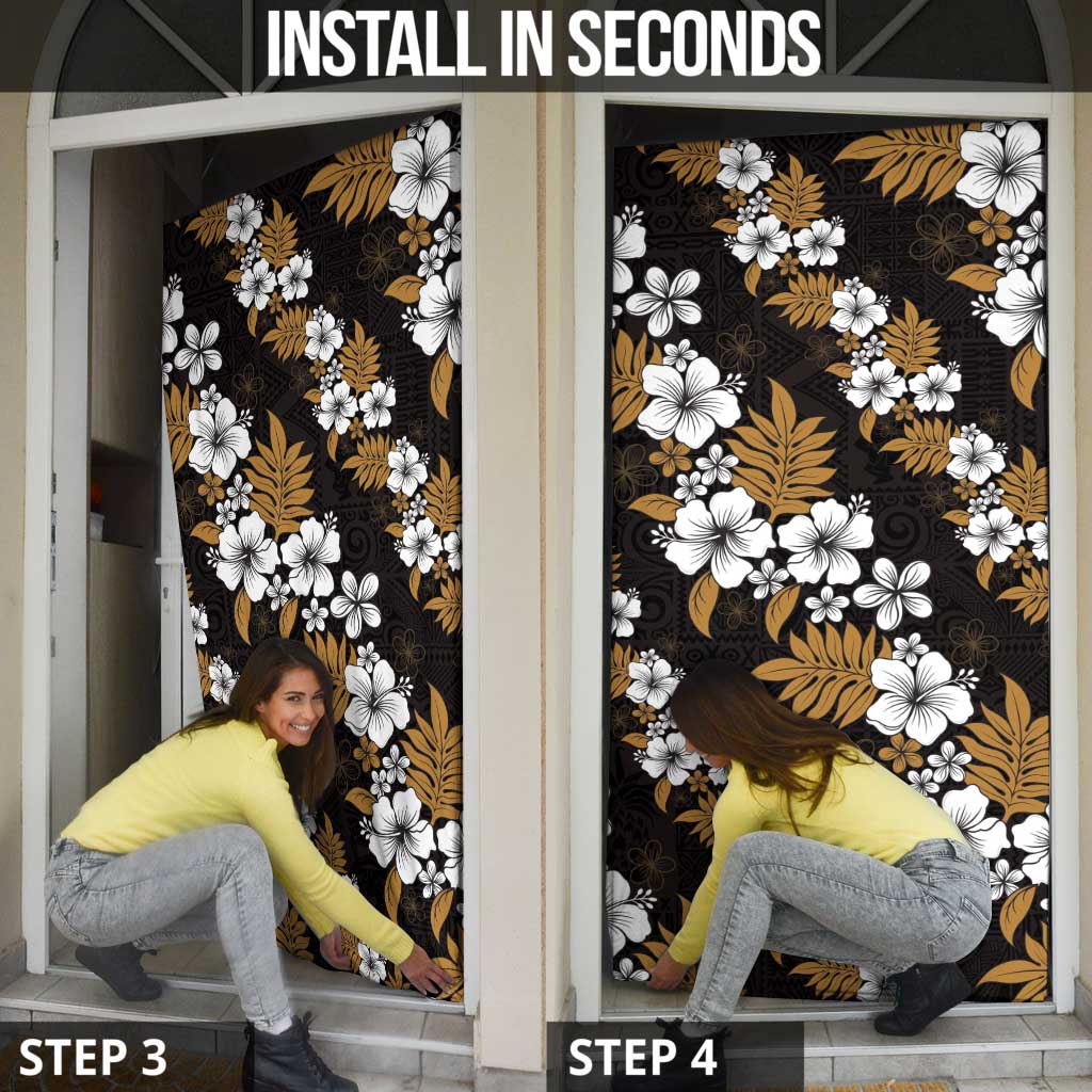 Hawaiian Hibiscus Tribal Floral Brown Door Cover Polynesian Tapa Pattern - Polynesian Pride