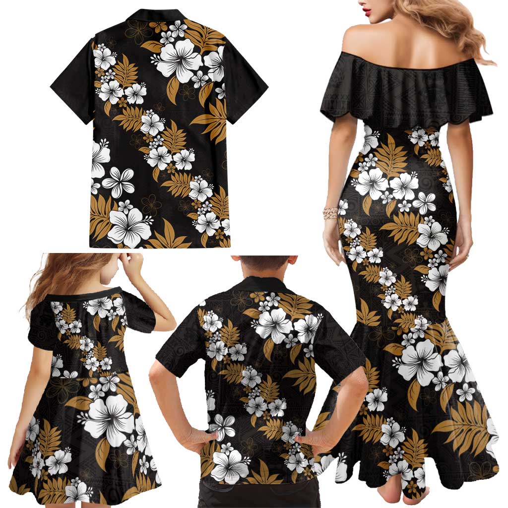 Hawaiian Hibiscus Tribal Floral Brown Family Matching Mermaid Dress and Hawaiian Shirt Polynesian Tapa Pattern - Polynesian Pride