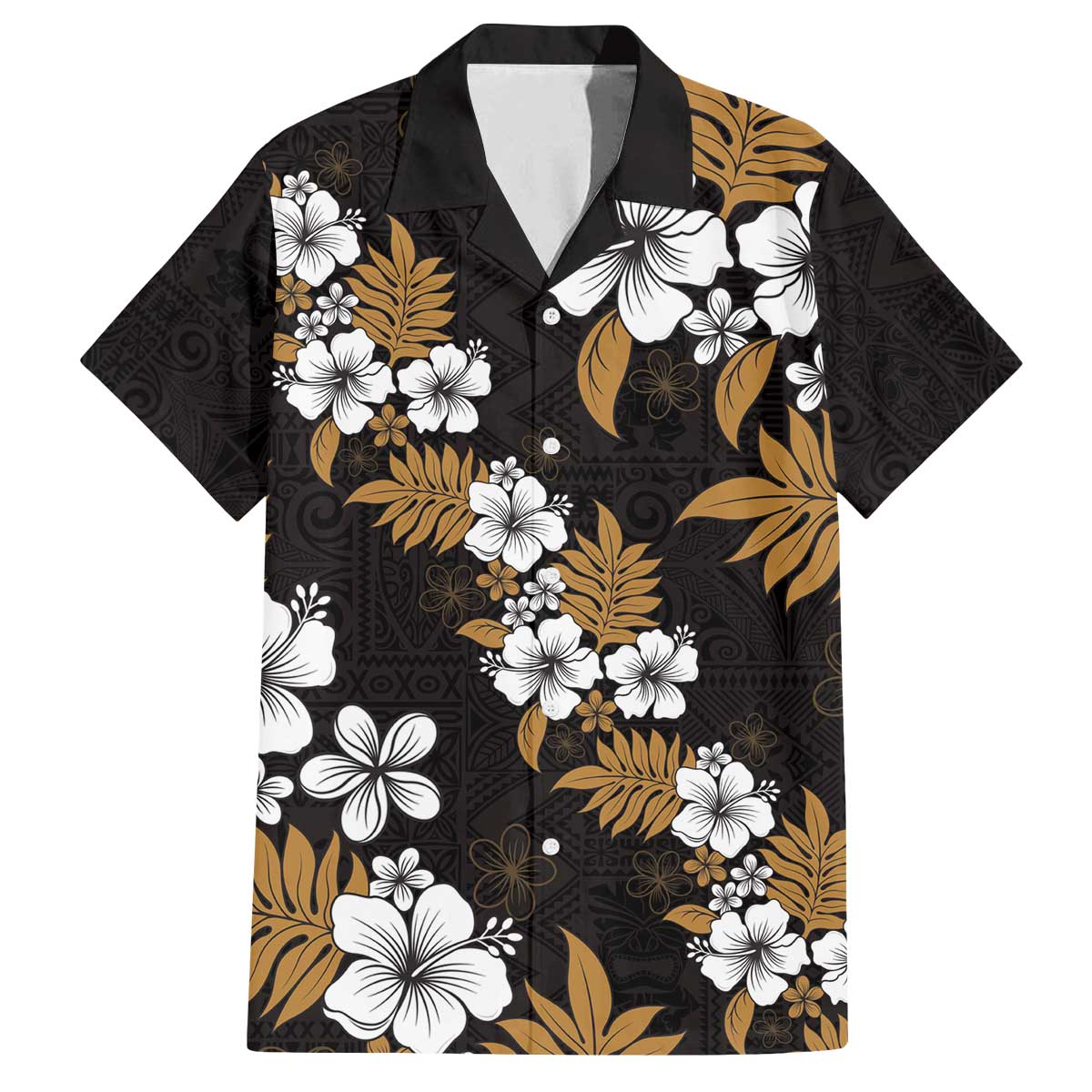 Hawaiian Hibiscus Tribal Floral Brown Family Matching Off The Shoulder Long Sleeve Dress and Hawaiian Shirt Polynesian Tapa Pattern - Polynesian Pride