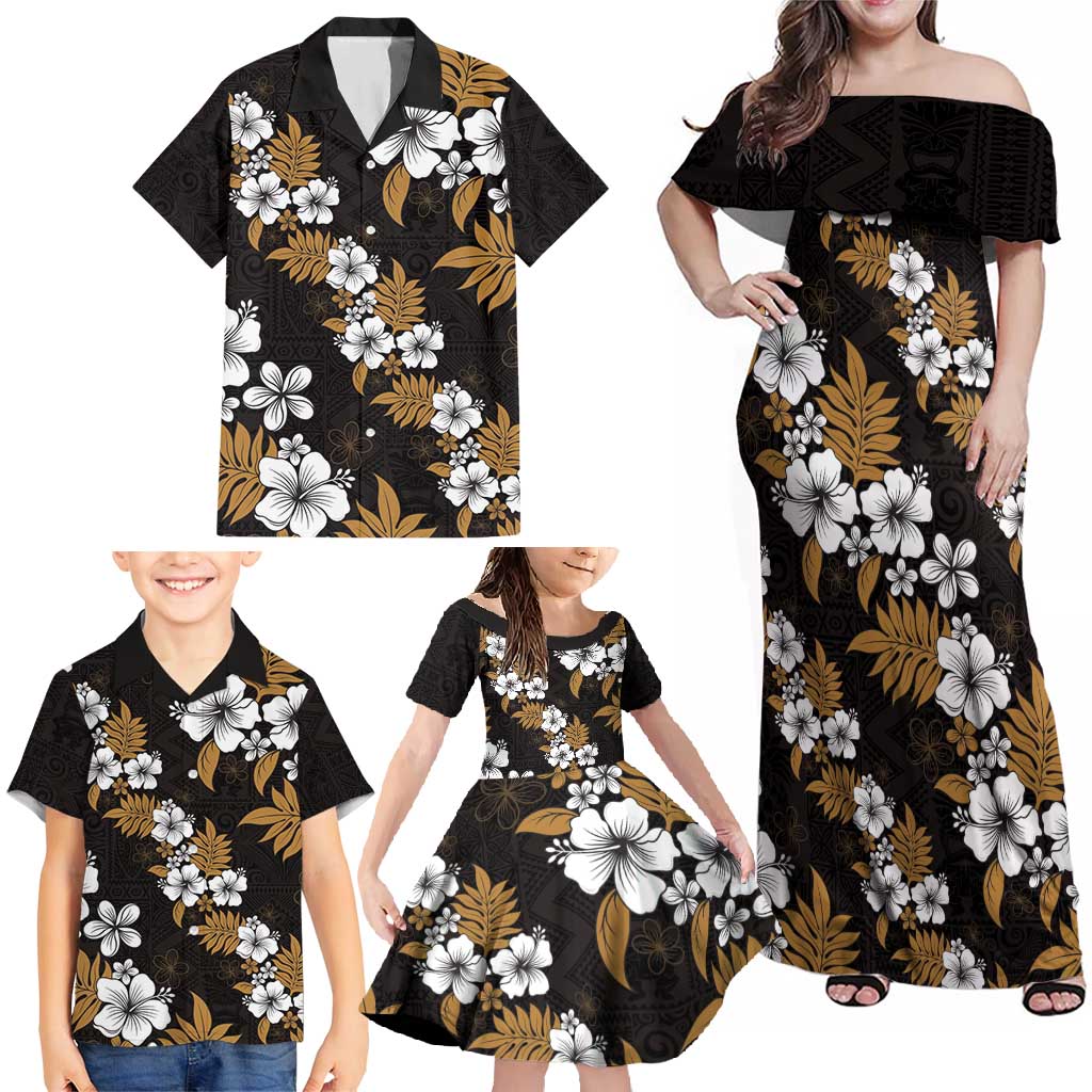 Hawaiian Hibiscus Tribal Floral Brown Family Matching Off Shoulder Maxi Dress and Hawaiian Shirt Polynesian Tapa Pattern - Polynesian Pride