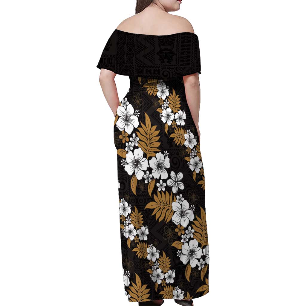Hawaiian Hibiscus Tribal Floral Brown Family Matching Off Shoulder Maxi Dress and Hawaiian Shirt Polynesian Tapa Pattern - Polynesian Pride