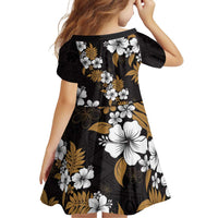 Hawaiian Hibiscus Tribal Floral Brown Family Matching Off Shoulder Short Dress and Hawaiian Shirt Polynesian Tapa Pattern - Polynesian Pride