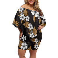 Hawaiian Hibiscus Tribal Floral Brown Family Matching Off Shoulder Short Dress and Hawaiian Shirt Polynesian Tapa Pattern - Polynesian Pride