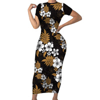 Hawaiian Hibiscus Tribal Floral Brown Family Matching Short Sleeve Bodycon Dress and Hawaiian Shirt Polynesian Tapa Pattern - Polynesian Pride