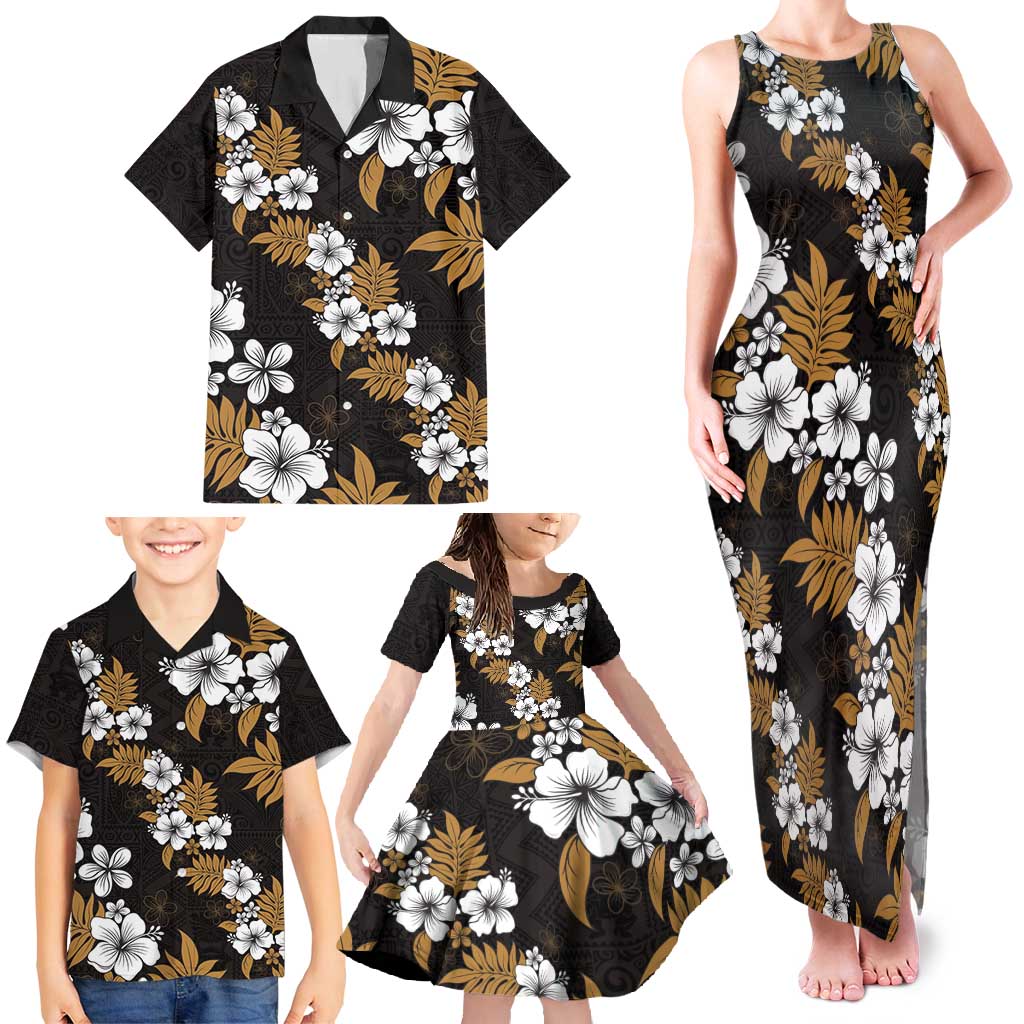 Hawaiian Hibiscus Tribal Floral Brown Family Matching Tank Maxi Dress and Hawaiian Shirt Polynesian Tapa Pattern - Polynesian Pride