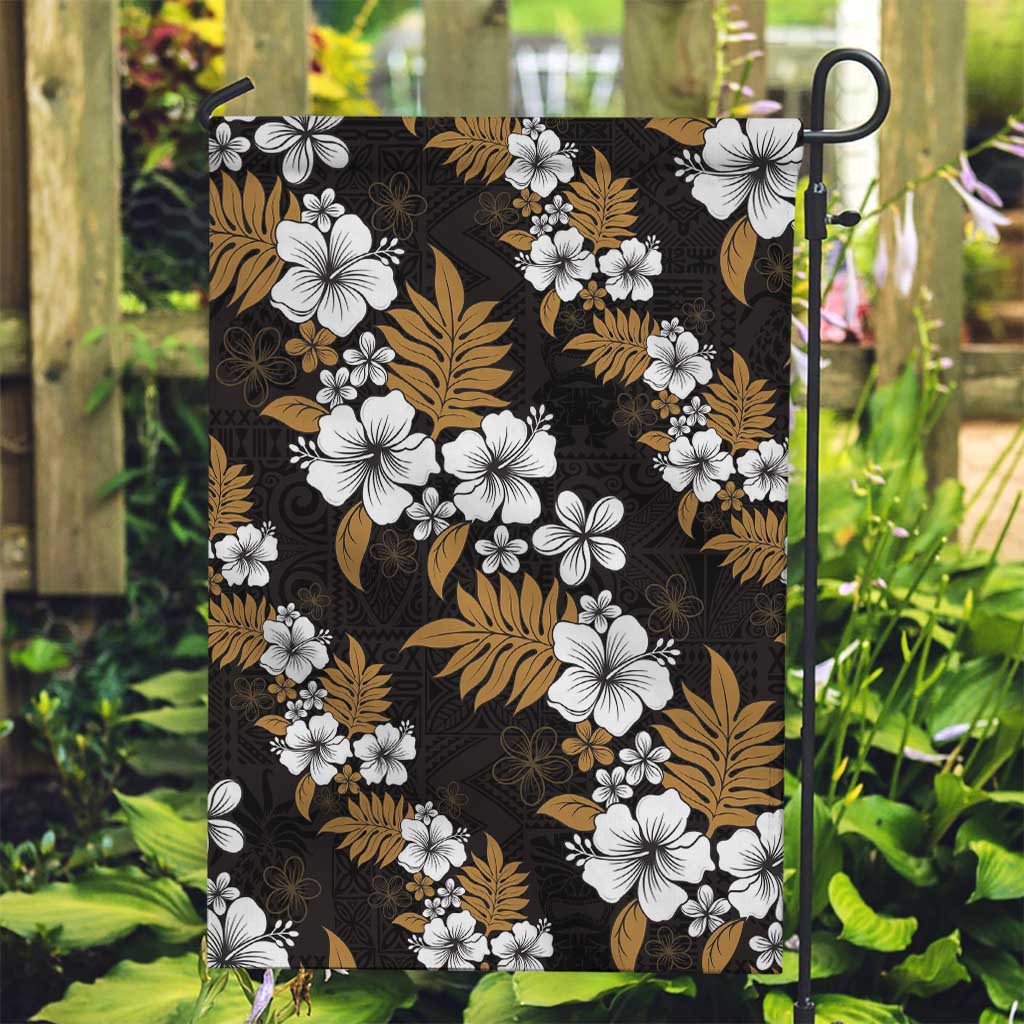 Hawaiian Hibiscus Tribal Floral Brown Garden Flag Polynesian Tapa Pattern - Polynesian Pride