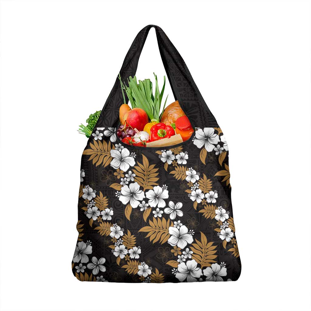 Hawaiian Hibiscus Tribal Floral Brown Grocery Bag Polynesian Tapa Pattern - Polynesian Pride