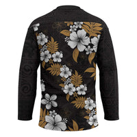 Hawaiian Hibiscus Tribal Floral Brown Hockey Jersey Polynesian Tapa Pattern - Polynesian Pride