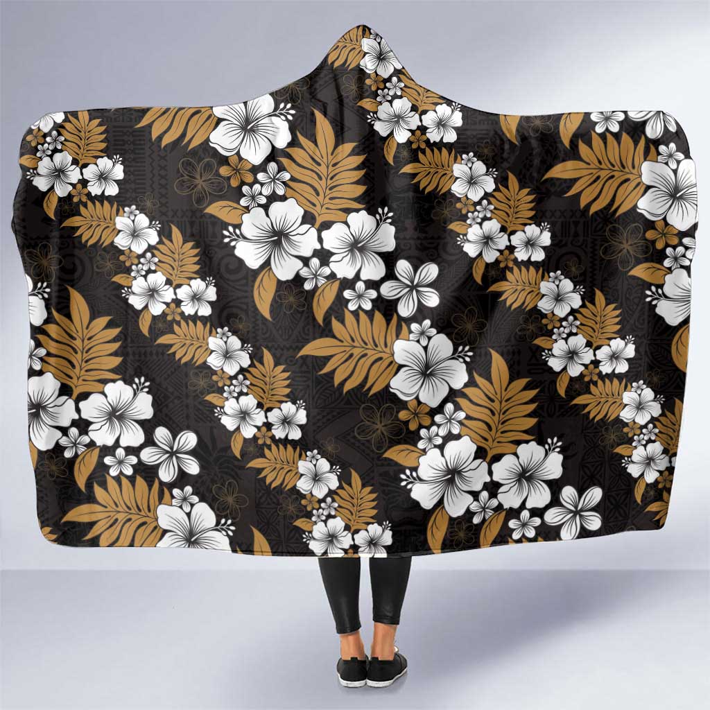 Hawaiian Hibiscus Tribal Floral Brown Hooded Blanket Polynesian Tapa Pattern LT01 One Size Brown - Polynesian Pride