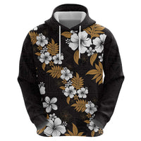 Hawaiian Hibiscus Tribal Floral Brown Hoodie Polynesian Tapa Pattern - Polynesian Pride