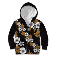 Hawaiian Hibiscus Tribal Floral Brown Kid Hoodie Polynesian Tapa Pattern - Polynesian Pride