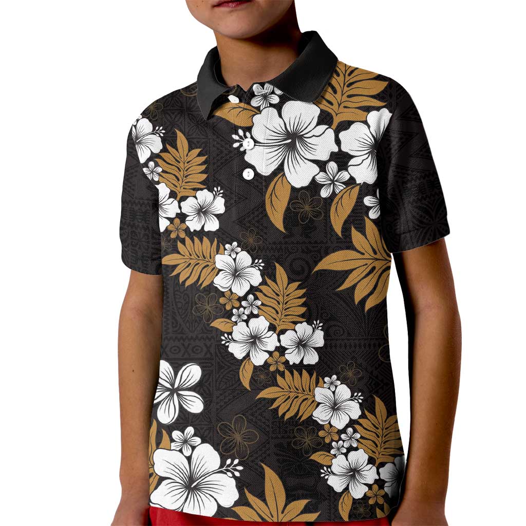 Hawaiian Hibiscus Tribal Floral Brown Kid Polo Shirt Polynesian Tapa Pattern LT01 Kid Brown - Polynesian Pride