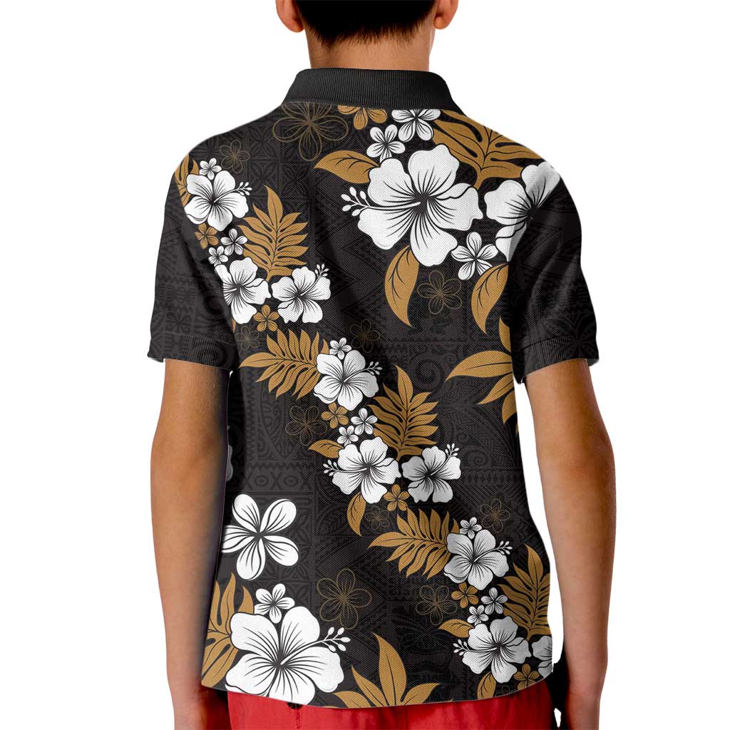 Hawaiian Hibiscus Tribal Floral Brown Kid Polo Shirt Polynesian Tapa Pattern - Polynesian Pride