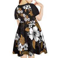 Hawaiian Hibiscus Tribal Floral Brown Kid Short Sleeve Dress Polynesian Tapa Pattern - Polynesian Pride