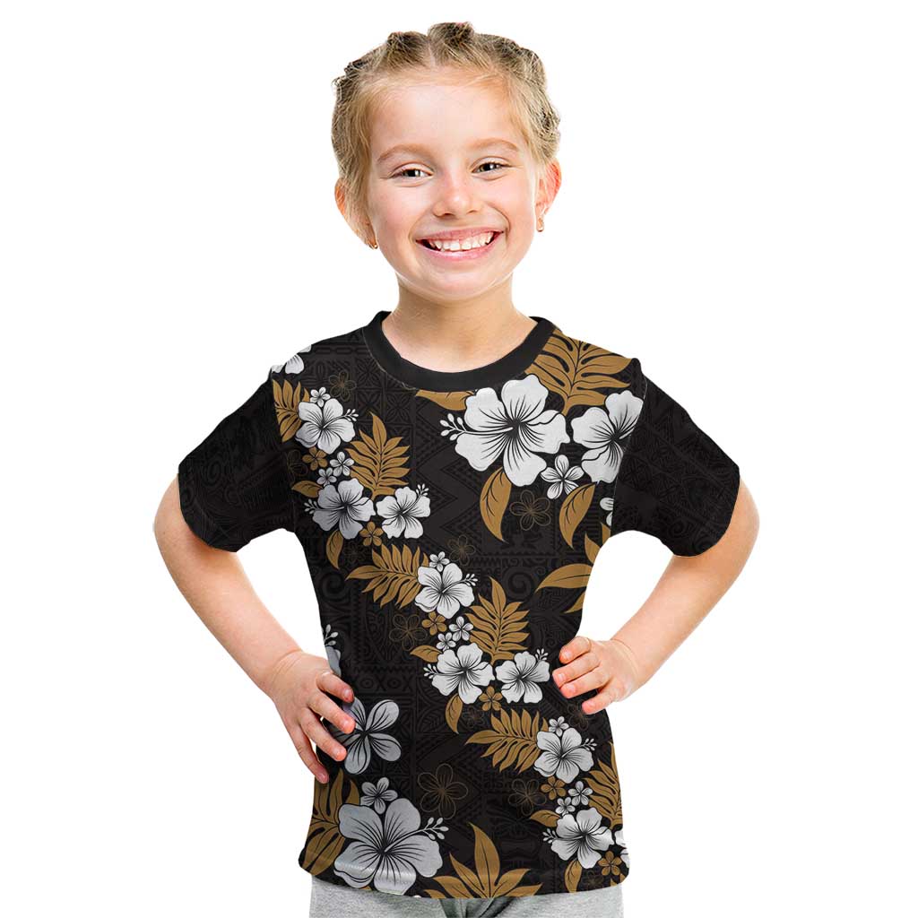 Hawaiian Hibiscus Tribal Floral Brown Kid T Shirt Polynesian Tapa Pattern LT01 Brown - Polynesian Pride