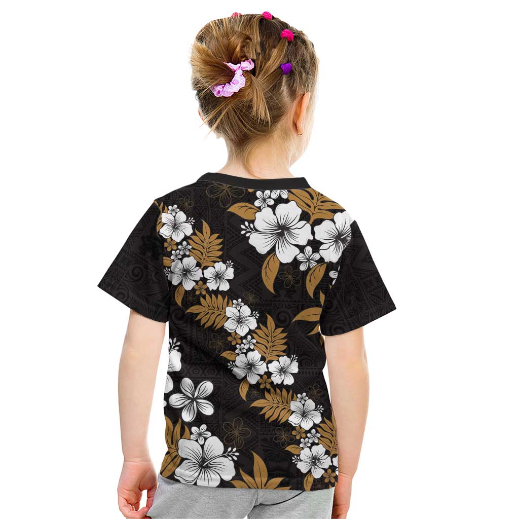 Hawaiian Hibiscus Tribal Floral Brown Kid T Shirt Polynesian Tapa Pattern LT01 - Polynesian Pride