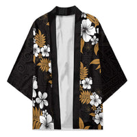 Hawaiian Hibiscus Tribal Floral Brown Kimono Polynesian Tapa Pattern - Polynesian Pride