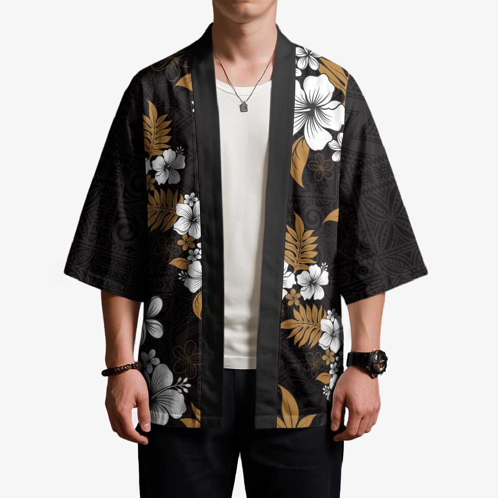 Hawaiian Hibiscus Tribal Floral Brown Kimono Polynesian Tapa Pattern - Polynesian Pride
