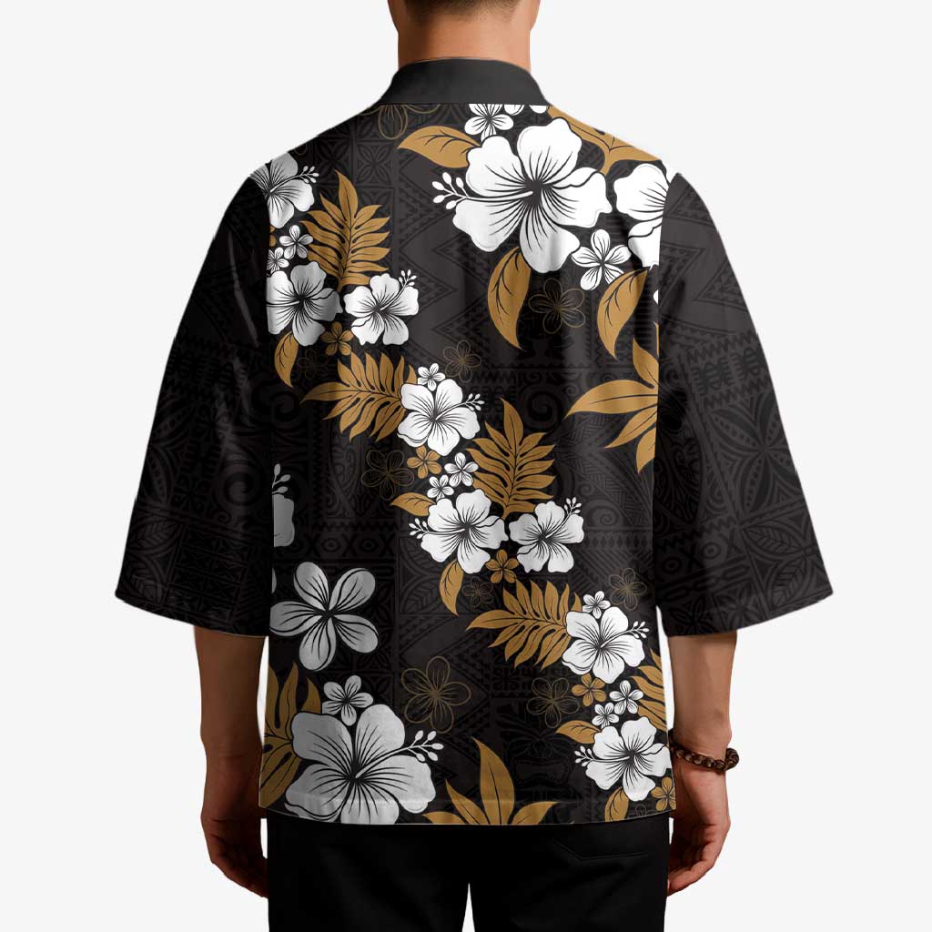 Hawaiian Hibiscus Tribal Floral Brown Kimono Polynesian Tapa Pattern - Polynesian Pride